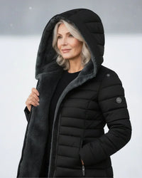 Veste d’hiver matelassée noire à capuche, doublure polaire, fermeture éclair centrale