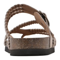 Sandales orthopédiques marron, tresses et bride à boucle, vue rapprochée du dessus