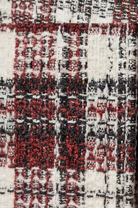 Tissu de cape en laine à carreaux bordeaux et crème, texture tissée