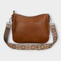 Sac cabas vegan marron avec poche frontale et bandoulière à motif