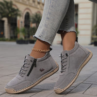 Baskets orthopédiques Mila grises à lacets, semelle beige crantée