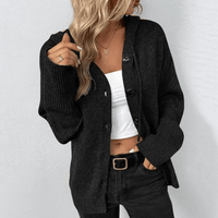 Cardigan chaud noir à capuche, boutons noirs, manches longues