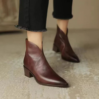 Bottes mi-hautes marron bordeaux, talon carré et bout pointu