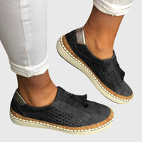 Chaussures orthopédiques sans Piper noires, tige perforée et semelle beige à couture