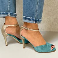 Escarpins Lilli™ à bride brillants, bout ouvert, talon fin, vert bleu