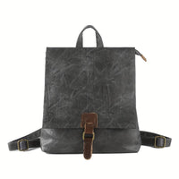 Sac à dos rétro en cuir gris foncé, rabat avant avec boucle et bretelles