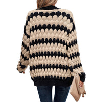 Cardigan Louisette de dos en maille rayée bicolore, manches lanterne, bandes alternées.
