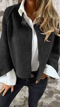 Manteau de printemps en laine noire à boutons, col chemise visible
