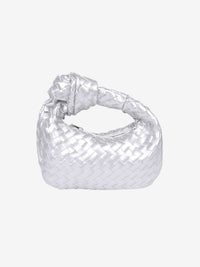 Mini sac à anse tressé argent, tressage en maille, anse nouée