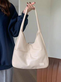 Sac porté épaule crème, anses épaisses, poche plaquée rectangulaire