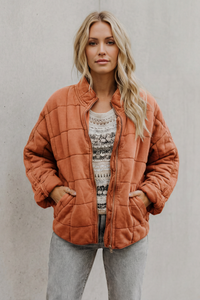 Veste matelassée zippée col montant pêche, panneaux matelassés et poches latérales