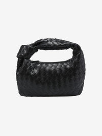 Sac à anse mini tressé noir, tressage en losanges, anse supérieure courte.