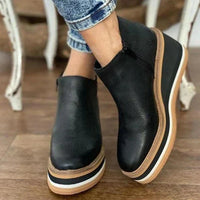 Bottes noires à tige courte et semelle compensée contrastée, bout arrondi