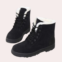 Bottes antidérapantes femme noires à lacets, col fourré, semelle robuste antidérapante