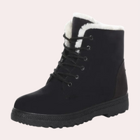Bottes antidérapantes femme noires à lacets, intérieur fourré blanc, semelle crantée