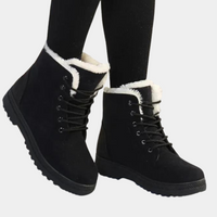Bottes antidérapantes femme noires à lacets, col en fausse fourrure, semelle épaisse