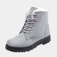 Bottes antidérapantes femme grises à lacets, col en fausse fourrure, semelle antidérapante