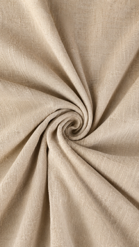 Tissu de robe en lin beige texturé, vue en gros plan.