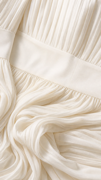 Robe Nathalie blanc cassé : empiècement froncé et tissu plissé doux.