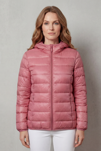 Manteau de pluie imperméable Margaux rose, matelassé, capuche, zip central