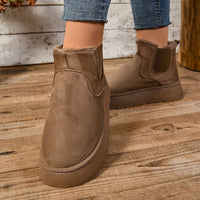 Bottes douillettes marron à enfiler, bord fourré, élastique latéral et semelle