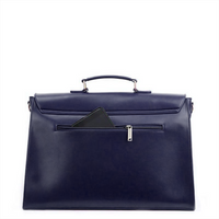 Sac à main cartable bleu marine, poignée courte, fermoir zippé et poche avant