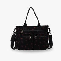 Sac cabas noir à imprimé cerises rouges, double poches zippées et sangles