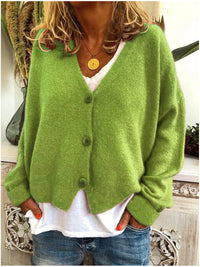Cardigan ample en maille Marinette vert clair, encolure V boutonnée