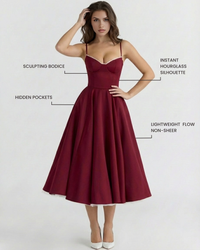 Robe Oceane bordeaux à bretelles fines, corsage ajusté et jupe plissée mi-cuisse