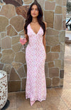 Farida - Robe longue rose en dentelle