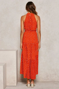 Robe longue d’été Zaria rouge à pois/fleurs, dos nageur, coupe longue fluide