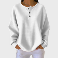 Pull en maille gaufrée blanche, col avec 3 boutons