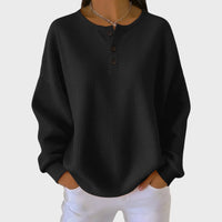 Pull en maille gaufrée noire, col avec 3 boutons