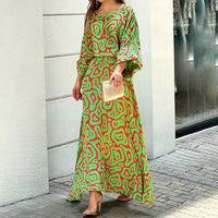 Robe longue ample vert fluo à motifs abstraits, manches chauve-souris, coupe fluide