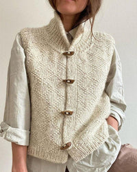 Gilet sans manches en maille beige à boutonnage devant et col montant