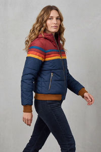Veste de pluie imperméable matelassée à capuche, zippée, rayures colorées, poches zippées
