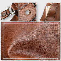 Détails du sac hobo marron : grain façon cuir, couture et fermeture éclair.