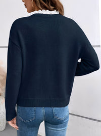 Pull marine à dos uni, manches longues