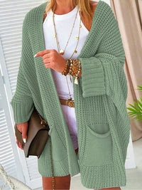 Cardigan en tricot vert menthe avec poches avant et ouverture sur le devant