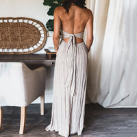 Robe longue d’été à bretelles, taille haute, dos nu avec nœud et franges