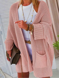 Cardigan en tricot rose à manches longues et deux poches avant