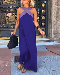 Robe Delphine à découpes croisées, bleu, sans manches, découpes croisées.