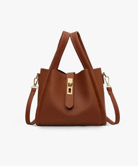 Sac à main en cuir texturé terracotta, poignées hautes, bandoulière, fermeture centrale