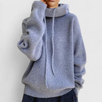 Pull col roulé à cordon gris clair en maille, cordon de capuche