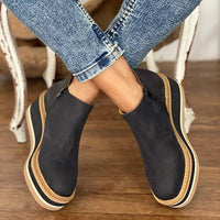 Bottes noires à tige courte, semelle compensée rayée et bout arrondi