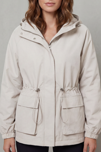 Veste utilitaire imperméable Oriane écru, capuche à cordon, fermeture zippée, poches cargo
