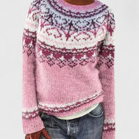 Pull jacquard Aude rose à motif jacquard festonné, col rond côtelé.