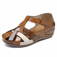Sandales orthopédiques à brides marron, beige et blanc cassé, semelle épaisse
