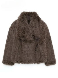 Manteau fausse fourrure Aurora gris foncé, col châle et manches longues