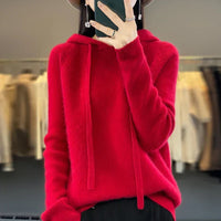 Sweat à capuche moelleux rouge vif, manches longues et cordons